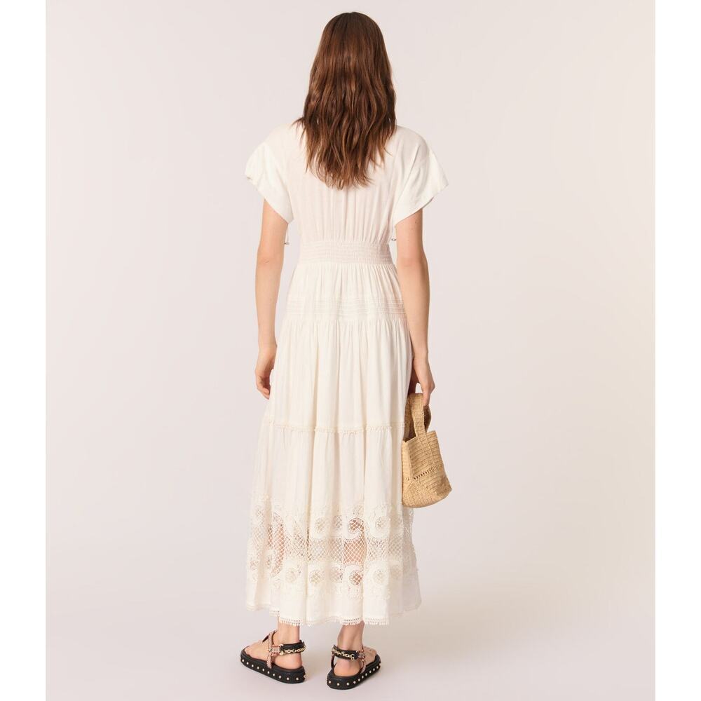Maje Dress Embroidered Lace Button Front Ruffled Tiered Maxi A-Line White 38 - Picture 3 of 12